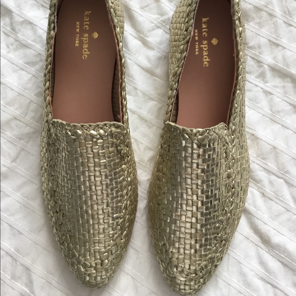 Kate Spade Gold Weave Loafers Size 8